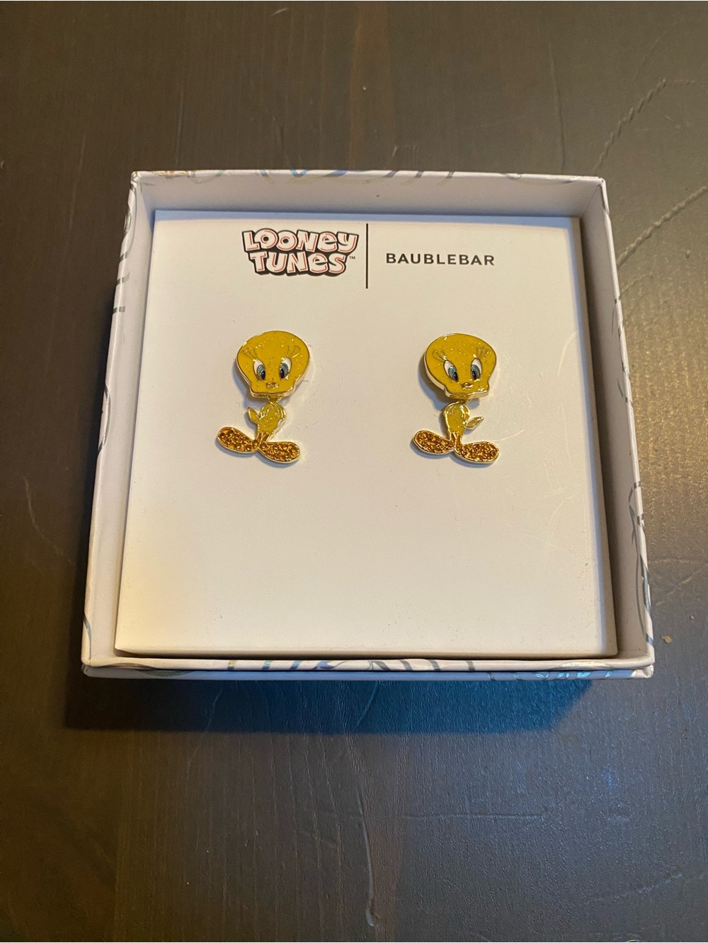 NIB BaubleBar x Looney Tunes Tweety Bird Stud Earrings Gold Yellow Rhinestone